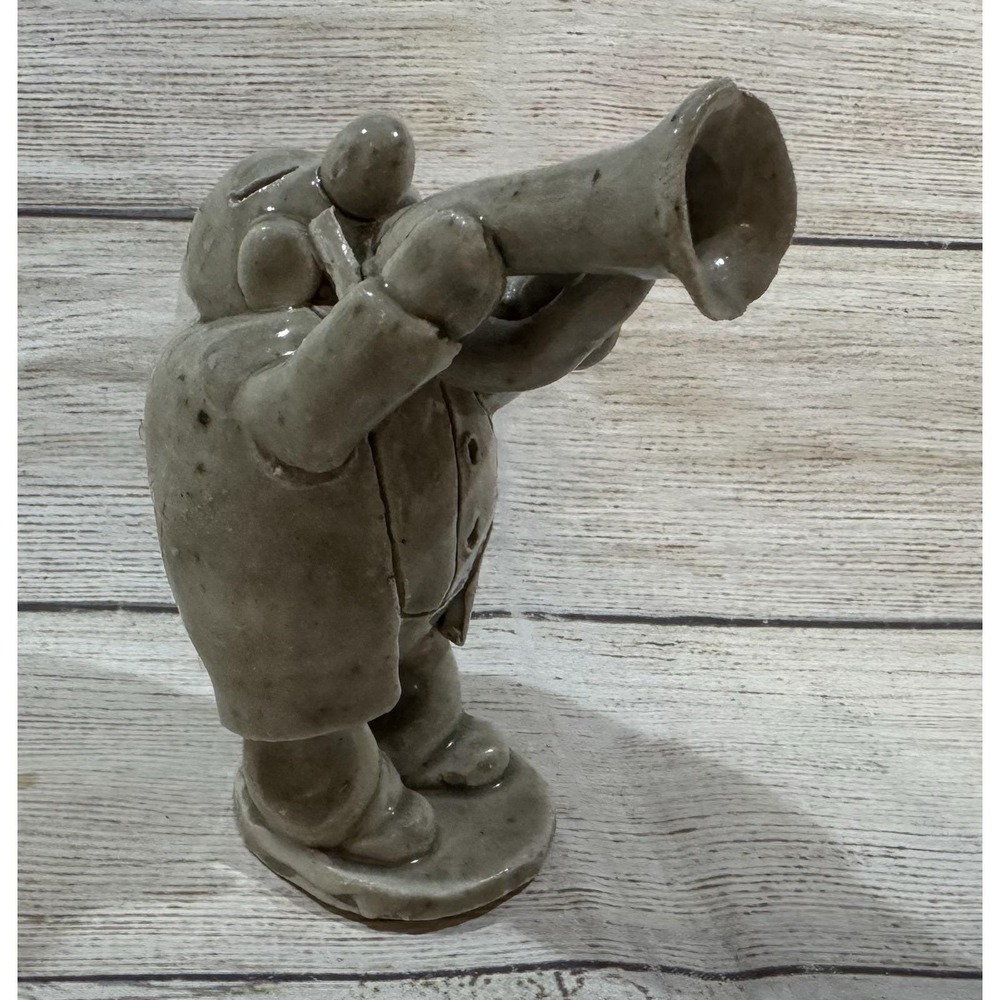 RARE Derr Hand Sculpted Ceramic Musician Horn Trumpet 4.25" Figurine New Orleans